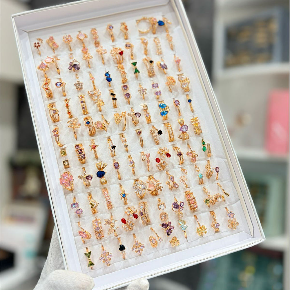 Klitz Sparkling American Daimond Rings Pack of 100 Pieces (Assorted Desing)