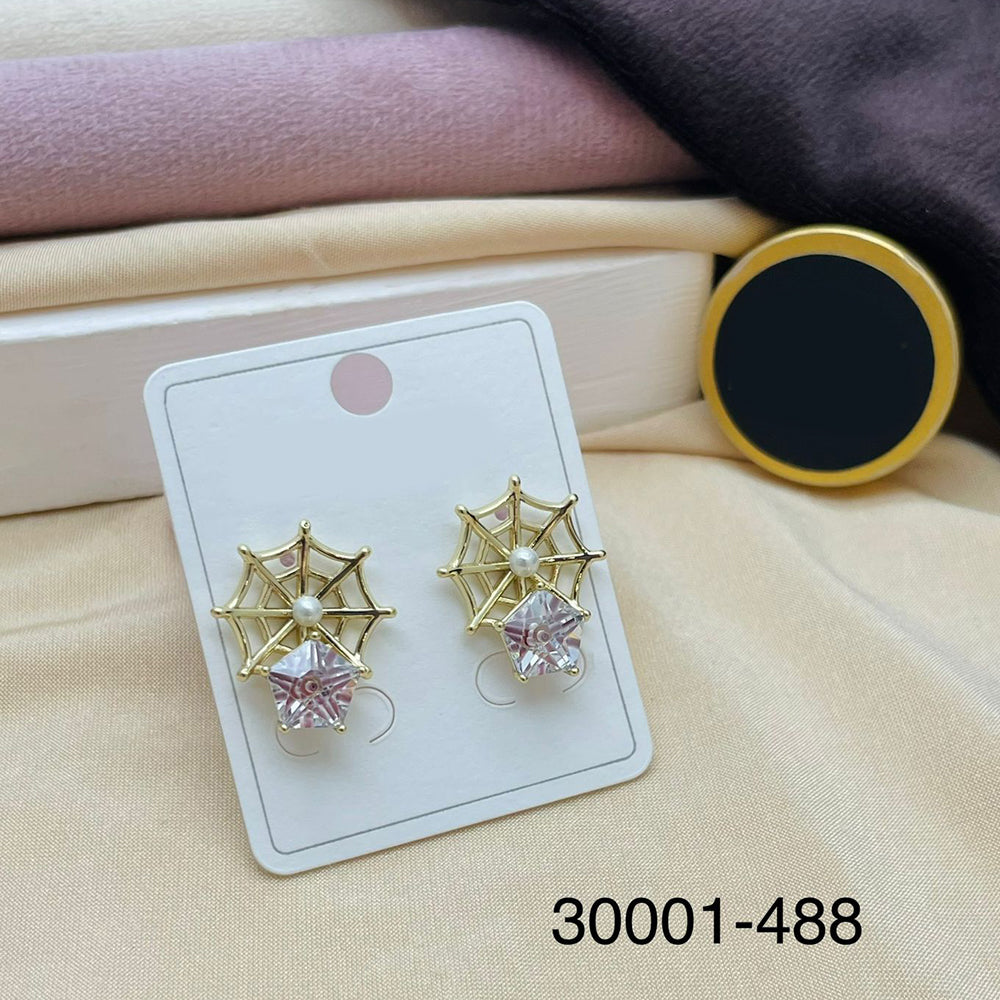 Klitz Stylish Spider Web Design Austrian Stone Stainless Steel Drop Earrings (Pack of 12)