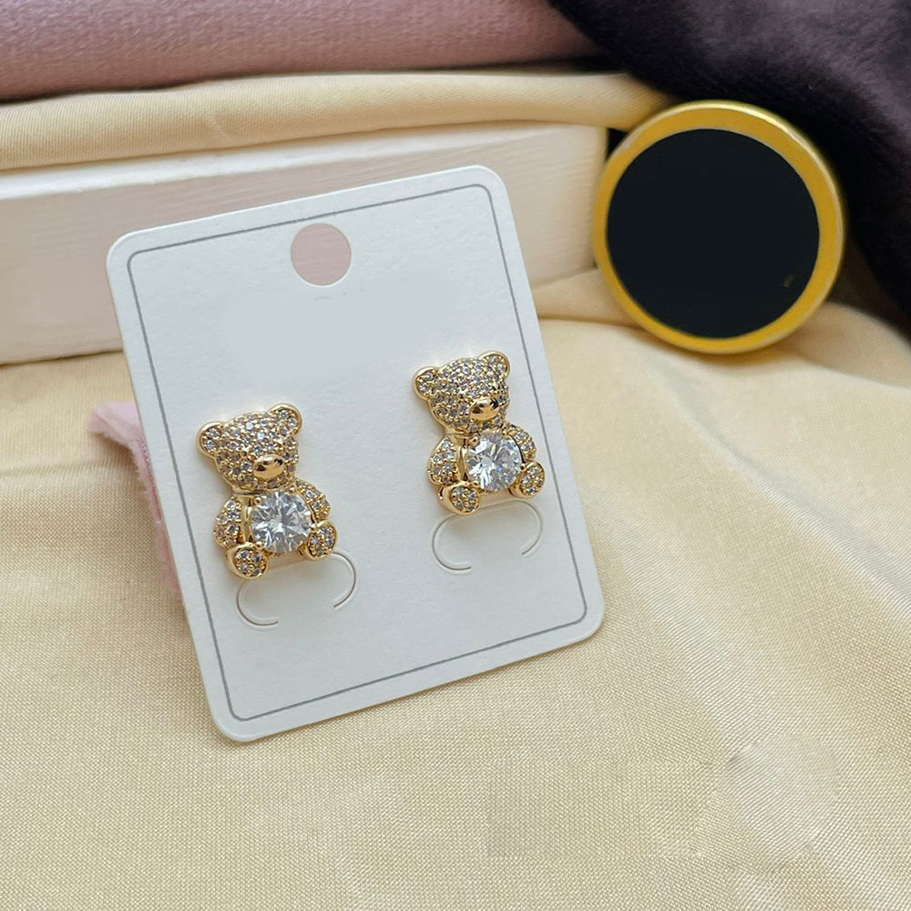 Klitz Austrian Stone Teddy Bear Stainless Steel Stud Earrings