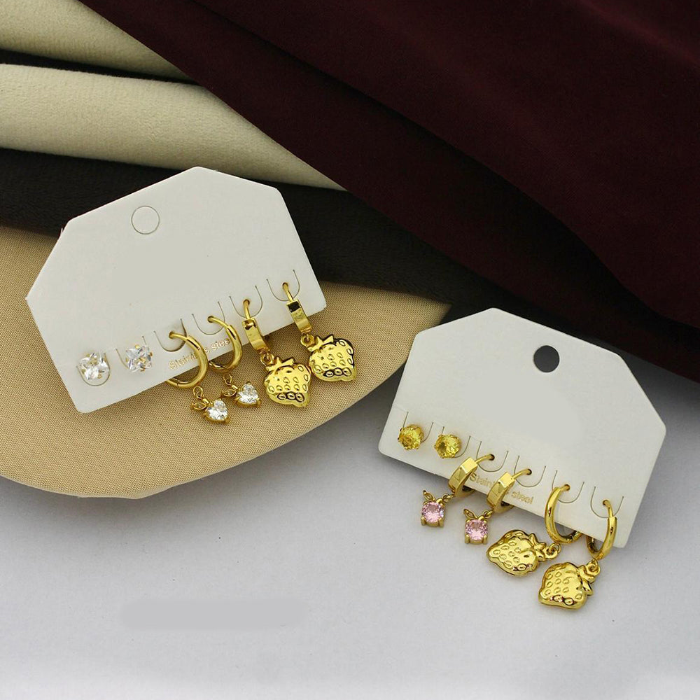 Klitz Designer Crystal Stone Studs Earrings Multi Set (Assorted Desing)