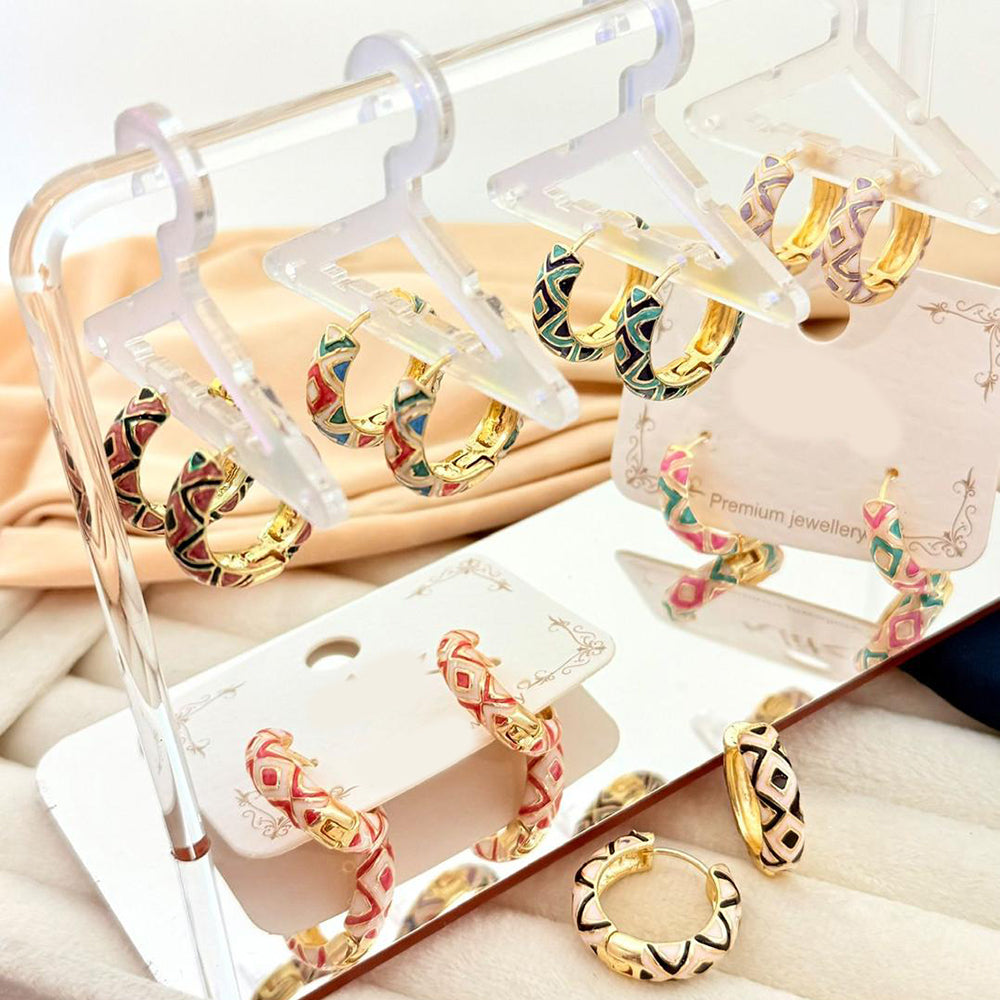 Klitz Traditional Multicolor Meenakari Hoop Dangler Earrings (Assorted Color) (Pack of 12)