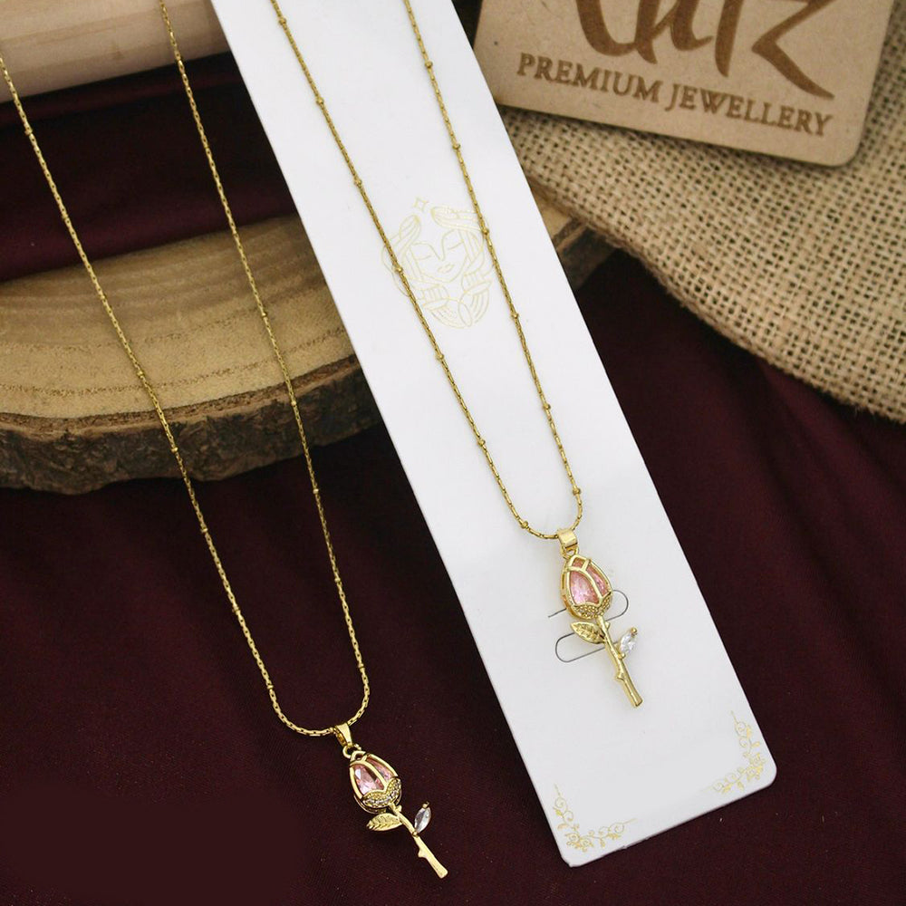 Klitz Premium Jewellery Crystal Stone Rose Shape Necklace (Pack of 12)