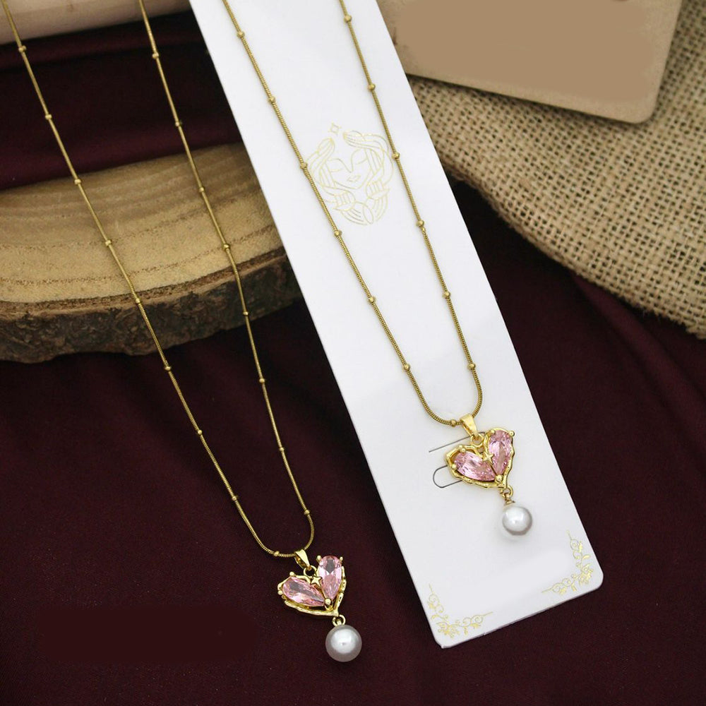 Klitz Premium Jewellery Crystal Stone And Pearl Heart Shape Necklace (Pack of 12)