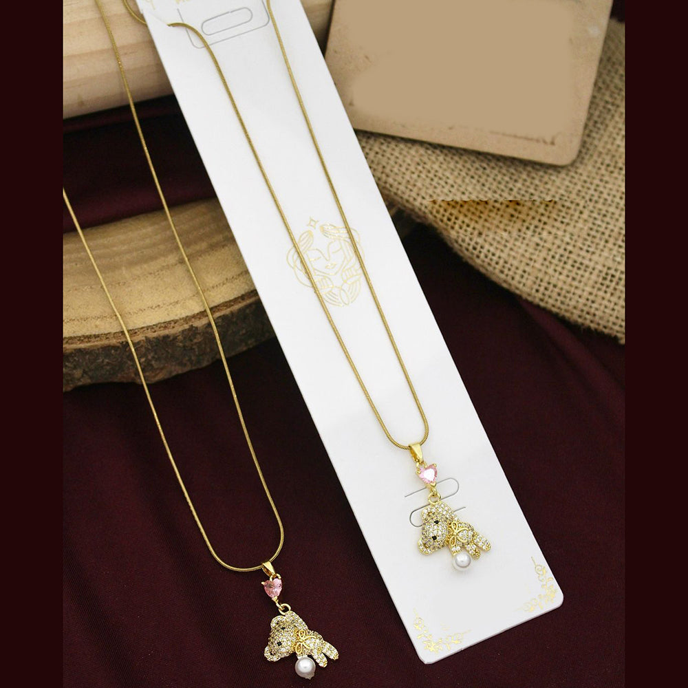 Klitz Premium Jewellery Crystal Stone Heart Shape Teddy Necklace (Pack of 12)