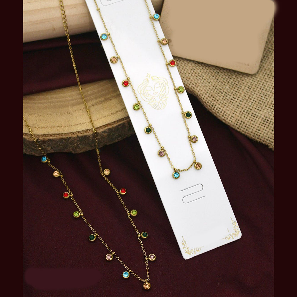 Klitz Premium Stainless Steel Multi Color Austrian Stone Necklace (Pack of 12)