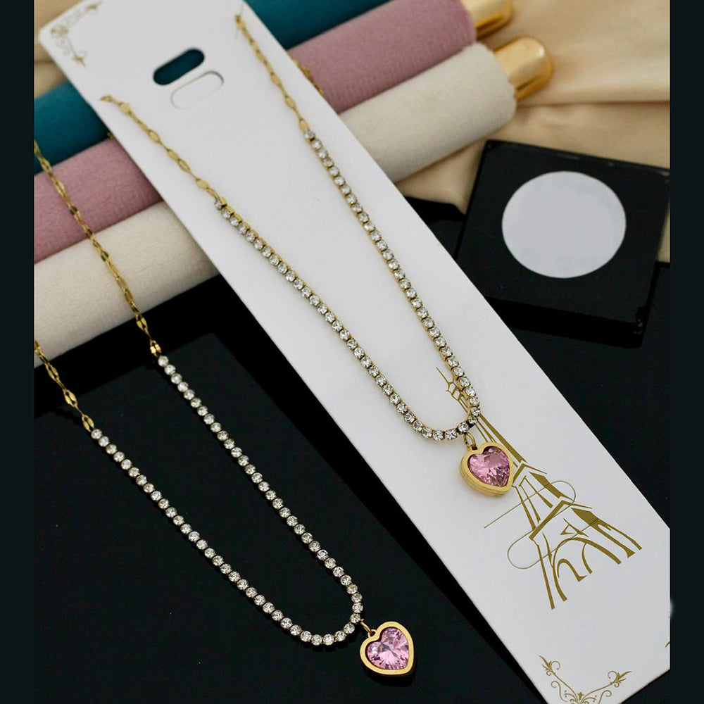 Klitz Premium Jewellery Austrian And Crystal Stone Heart Shape Necklace (Pack of 12)