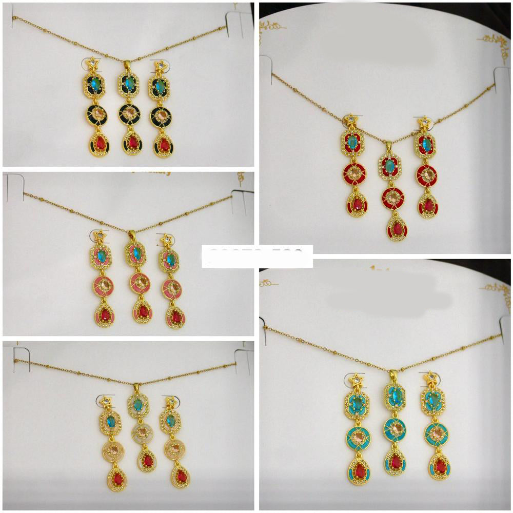 Klitz Premium Jewellery Crystal Stone Necklace Set (Pack of 12) (Assorted Color)