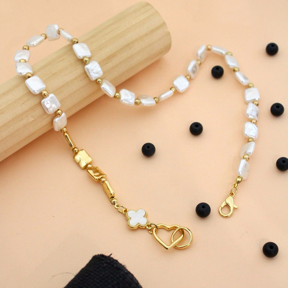 Klitz Gold  Stainless Steel Beaded Heart Charm Necklace(Pack of 12)