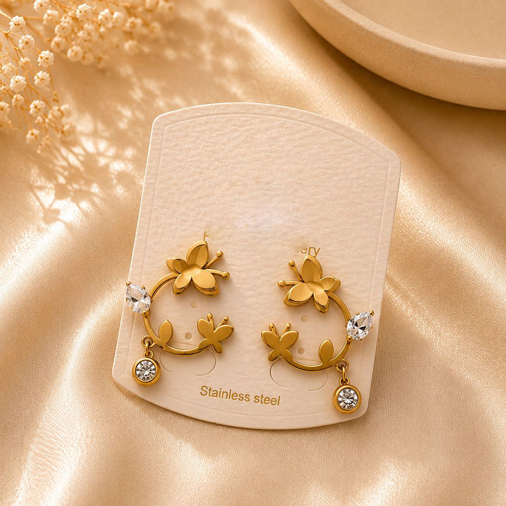 Klitz Premium Butterfly Design Crystal Stone Studs Earrings (Pack of 12)