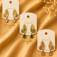 Klitz Elegant  Butterfly  Design Crystal Stone  Dangler Earrings for Women (Pack of 12)
