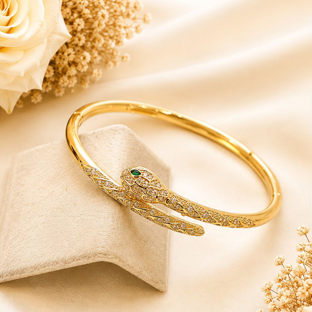 Klitz Gold Plated Austrian Stone Snake Openable Kada