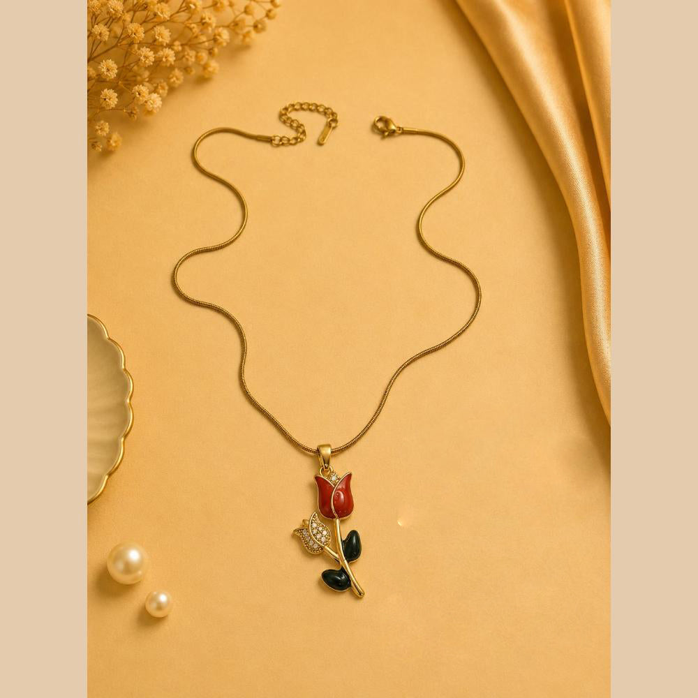 Klitz Fancy Stainless Steel Austrian Stone Rose Shape Necklace Set (Pack of 12)
