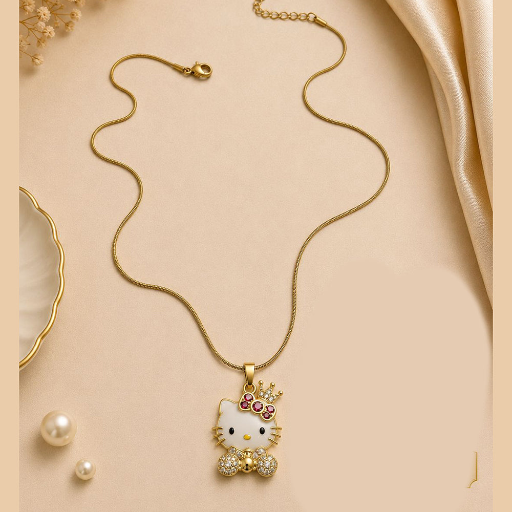 Klitz Fancy Stainless Steel Austrian Stone Cute Kitty  Necklace Set (Pack of 12)
