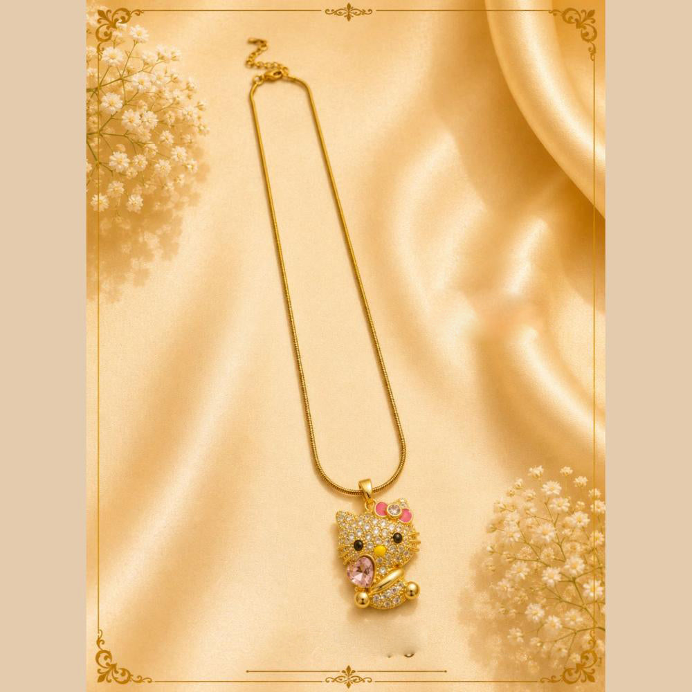 Klitz Fancy Stainless Steel Austrian Stone Cute Kitty  Necklace Set (Pack of 12)