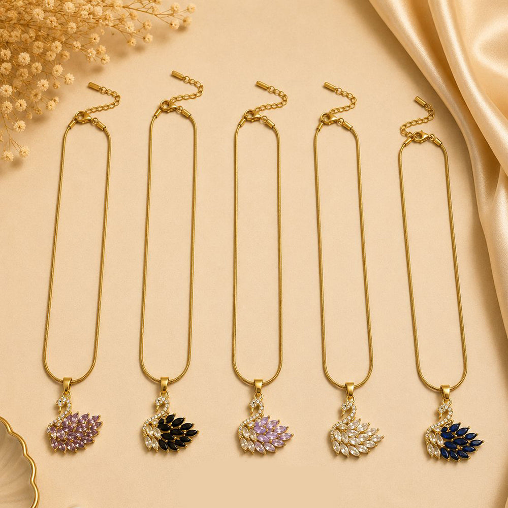 Klitz Fancy Stainless Steel Crystal Stone Swan Necklace Set (Pack of 12)