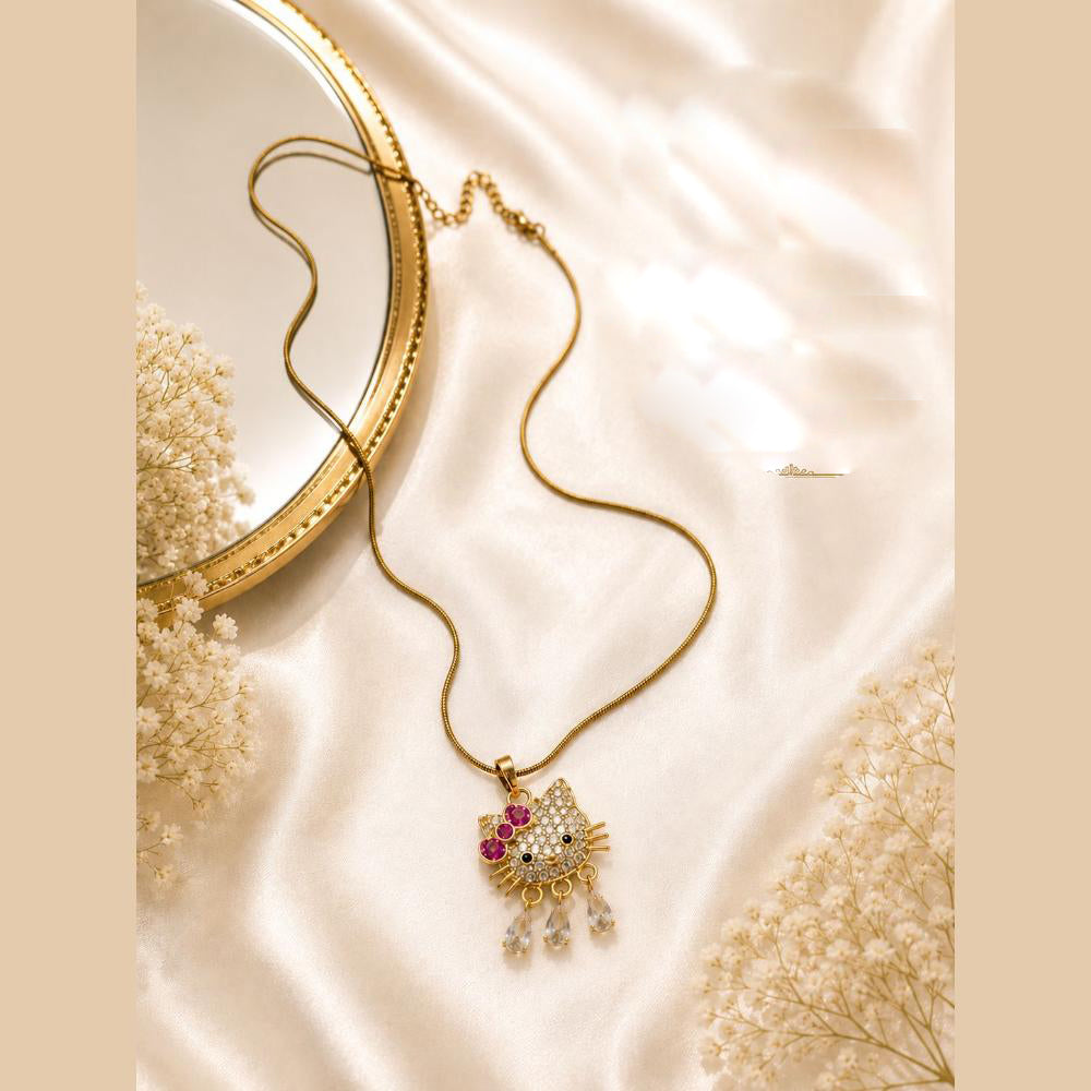 Klitz Fancy Stainless Steel Austrian Stone Cute Kitty  Necklace Set (Pack of 12)