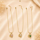 Klitz Fancy Stainless Steel Crystal Stone Heart Shape Necklace Set (Pack of 12)