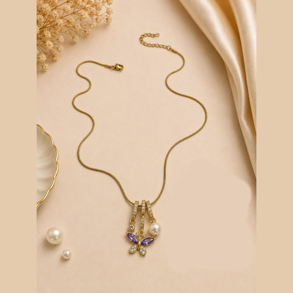 Klitz Fancy Stainless Steel Crystal Stone Butterfly Design Necklace Set (Pack of 12)