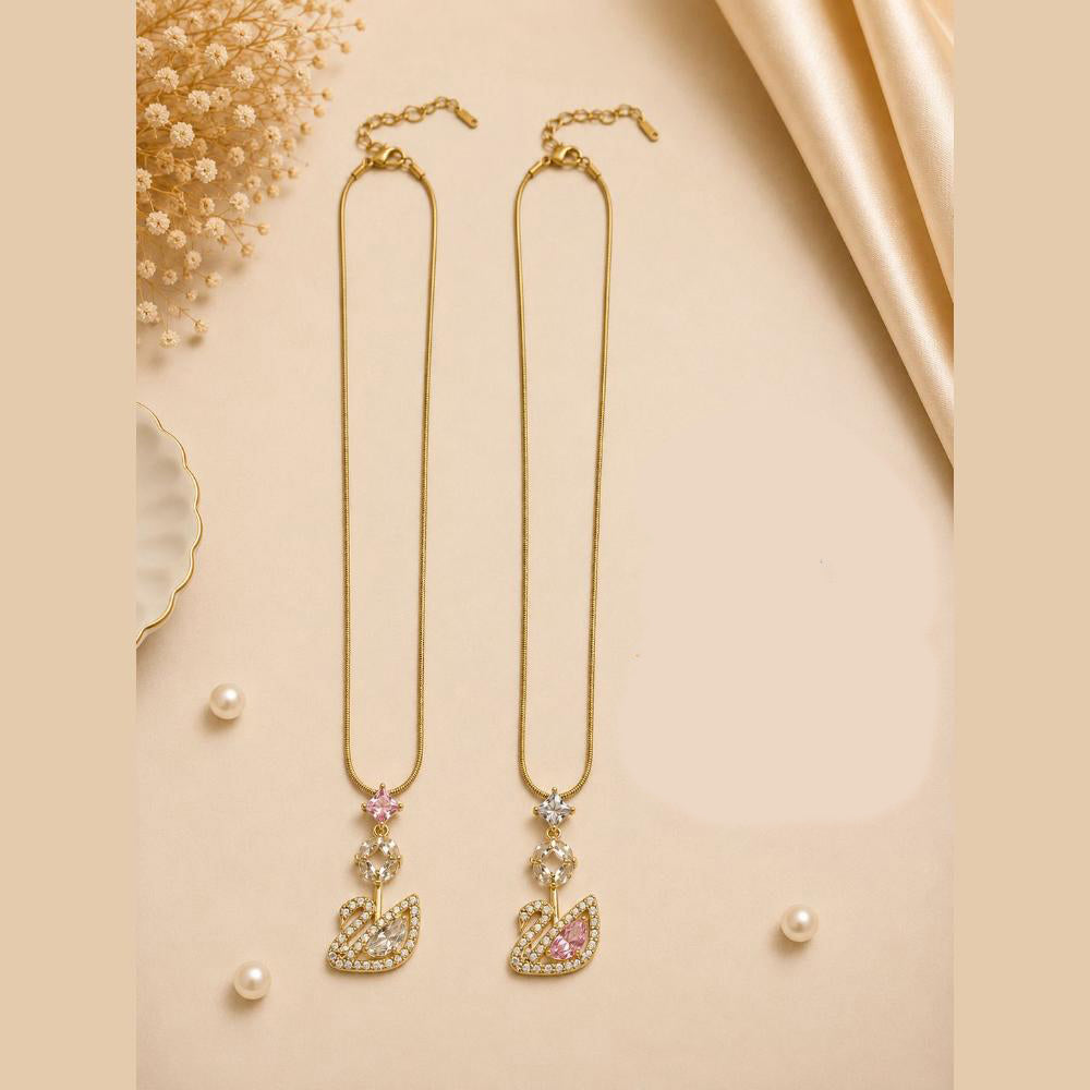 Klitz Fancy Stainless Steel Crystal Stone Swan Necklace Set (Pack of 12)