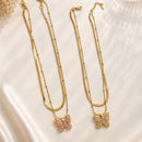 Klitz Premium Stainless Steel Herringbone Butterfly Shape Crystal Chain Necklace 