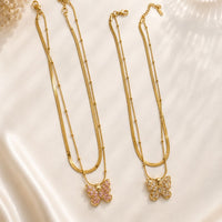 Klitz Premium Stainless Steel Herringbone Butterfly Shape Crystal Chain Necklace 