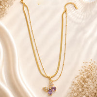 Klitz Premium Stainless Steel Herringbone Butterfly Shape Crystal Chain Necklace 