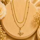 Klitz Premium Stainless Steel Herringbone Butterfly Shape Crystal Chain Necklace 