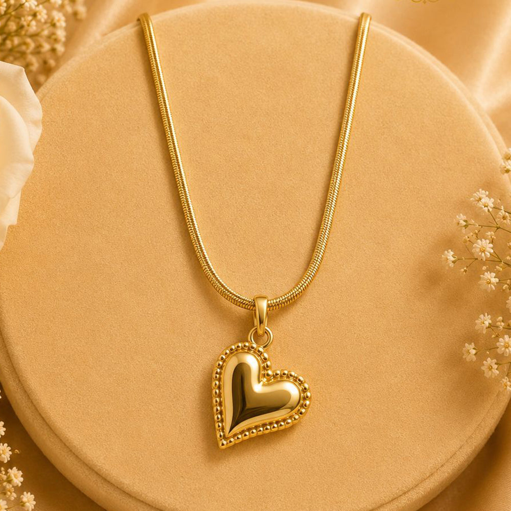 Klitz Premium Stainless Steel Herringbone Heart Shape Chain Necklace 