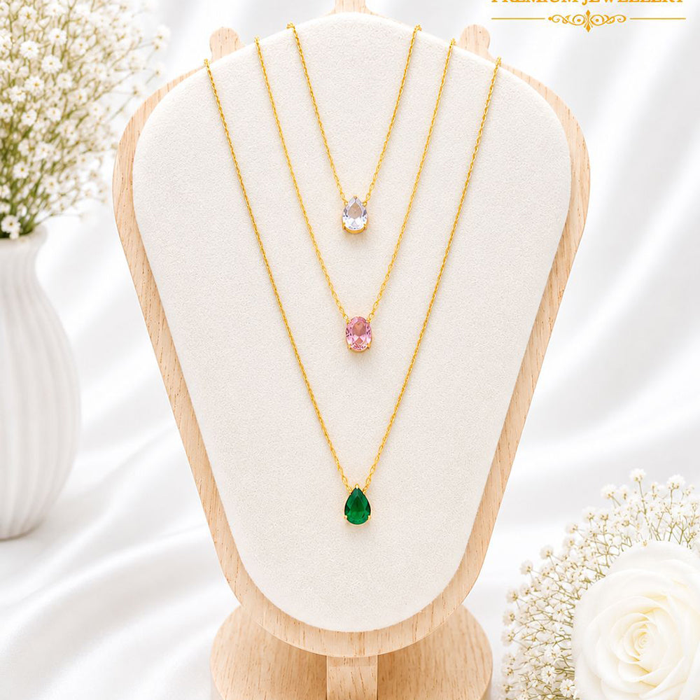 Klitz Premium Stainless Steel Crystal Stone Chain Necklace 