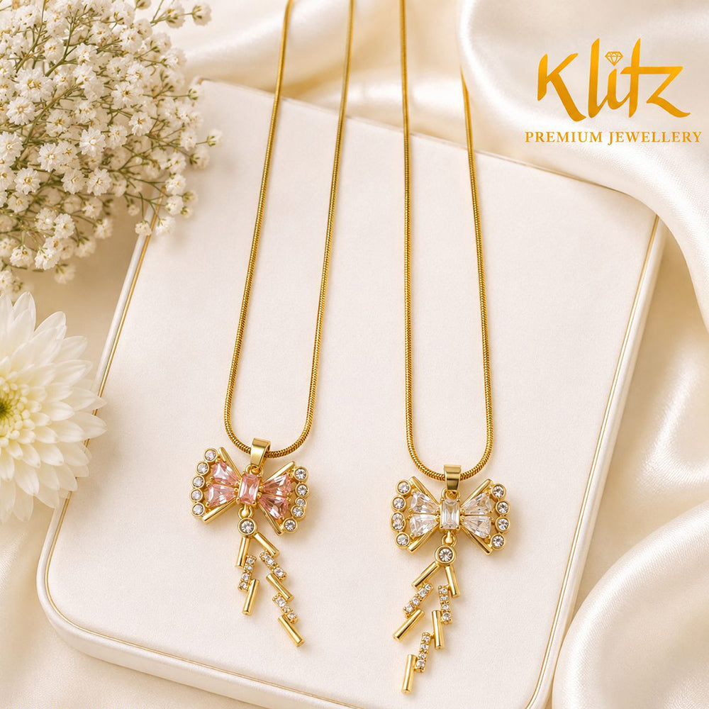 Klitz Stunning Gold Plated Crystal Stone Bow Chain Pendant