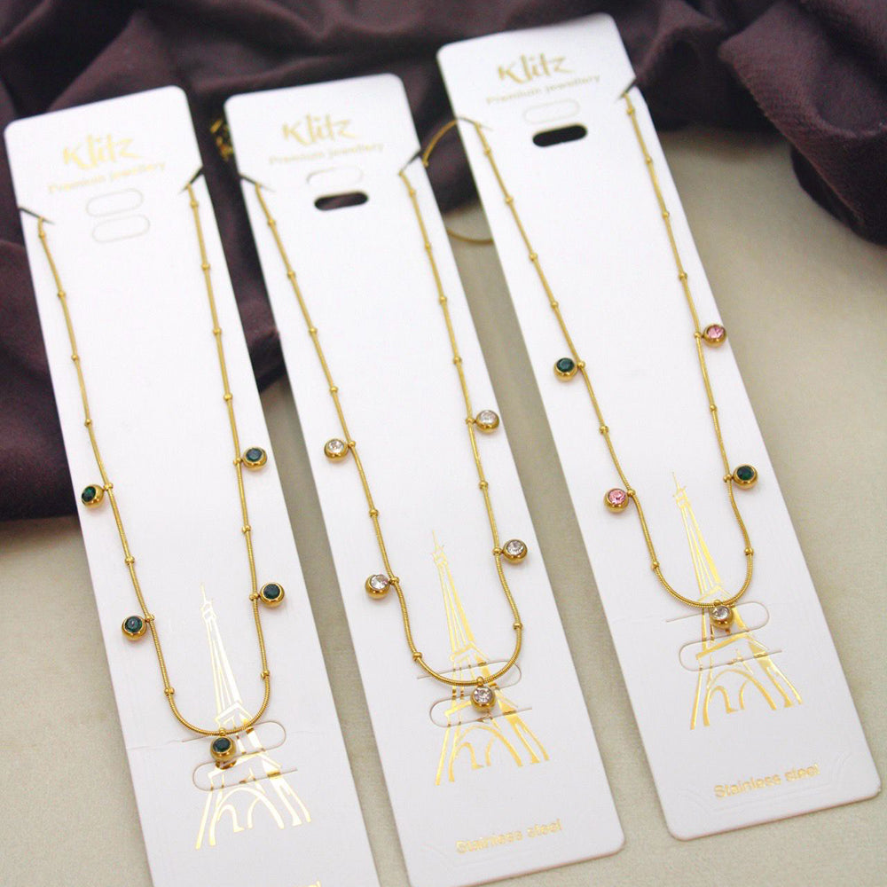 Klitz Premium Stainless Steel Crystal Stone Chain Necklace 