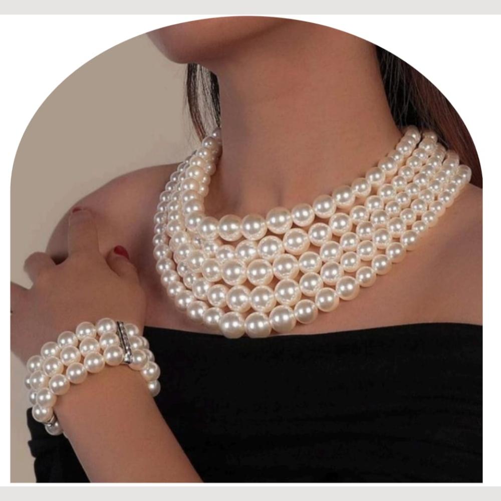 Dhirish International Elegant Pearl Jewellery Combo Set
