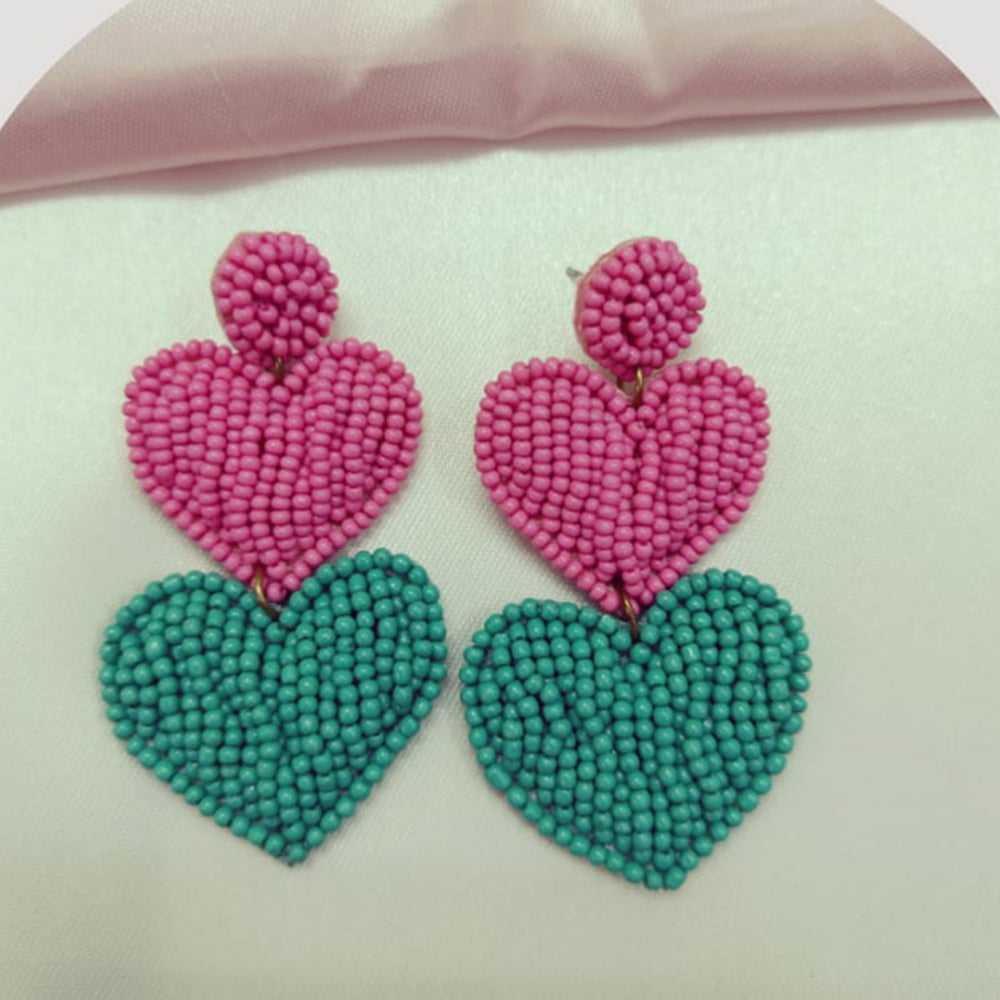 Dhirish International Heart Shape Design Beads Dangler Earrings