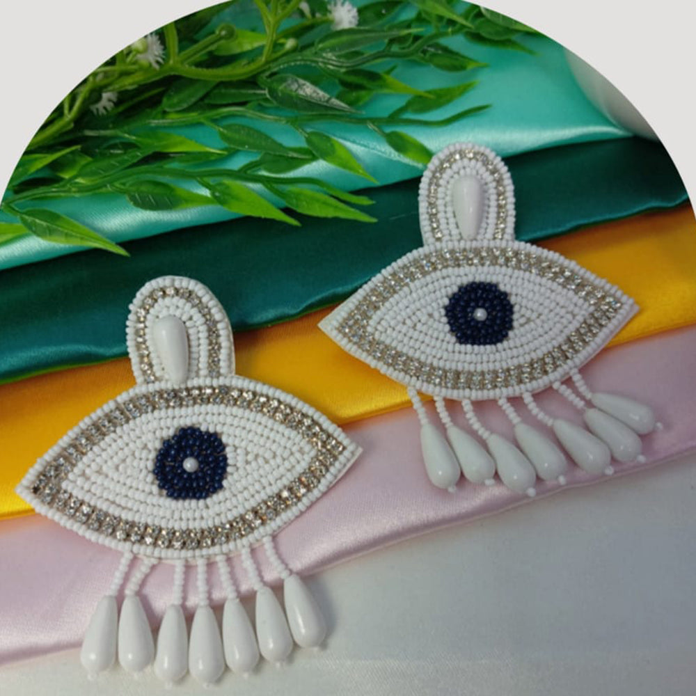 Dhirish International Evil Eye Design Pearl And Beads Dangler Earrings