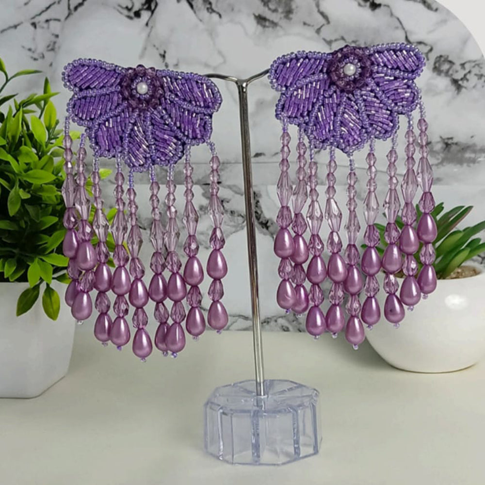 Dhirish International Ethnic Floral Pearl And Beads Dangler Earrings