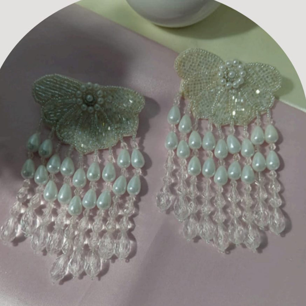 Dhirish International Ethnic Floral Pearl And Beads Dangler Earrings