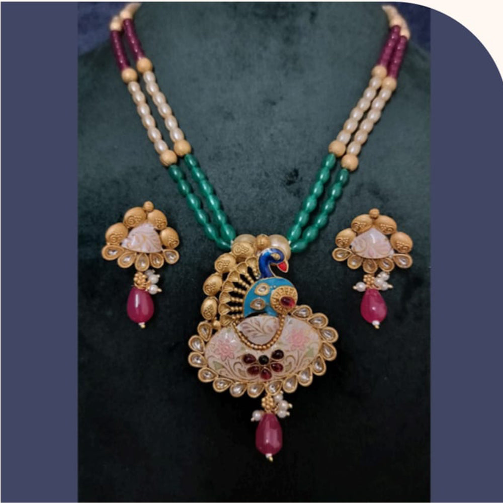 Dhirish International Graceful Pota Kundan And Pearl Necklace Set