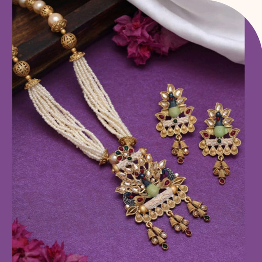 Dhirish International Graceful Pota Kundan And Pearl Necklace Set