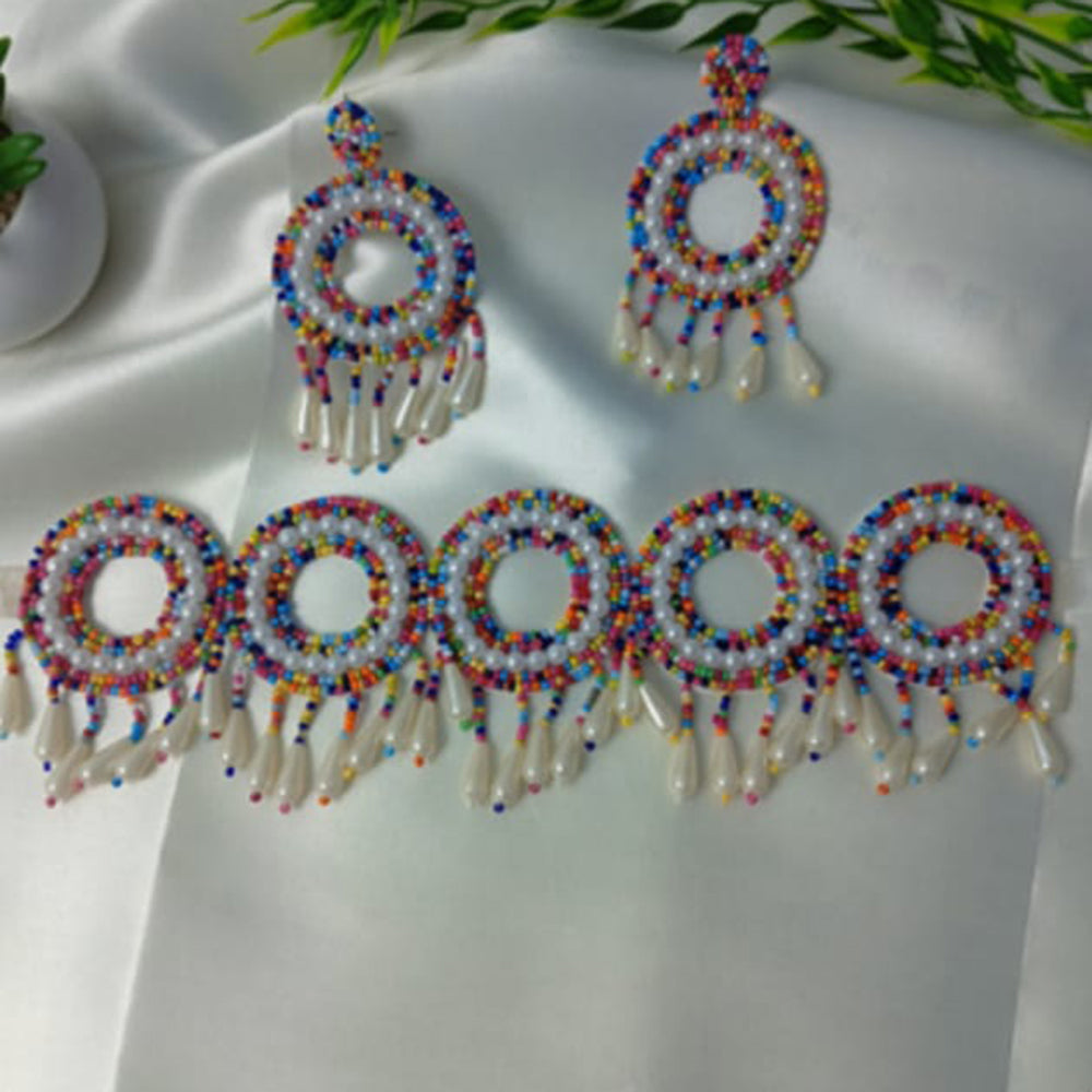 Dhirish International Classic Pearl Round Shape Choker Necklace Set