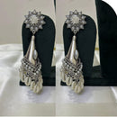 Dhirish International Heritage Oxidised Plated Pota Stone And Shell Jhumki Earrings 