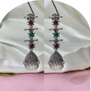 Dhirish International Heritage Oxidised Plated Pota Stone And Pearl Jhumki Earrings 