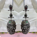 Dhirish International Heritage Oxidised Plated Pota Stone And Pearl Jhumki Earrings 