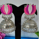 Dhirish International Lotus Enamel Antique Finish Jhumki Earrings