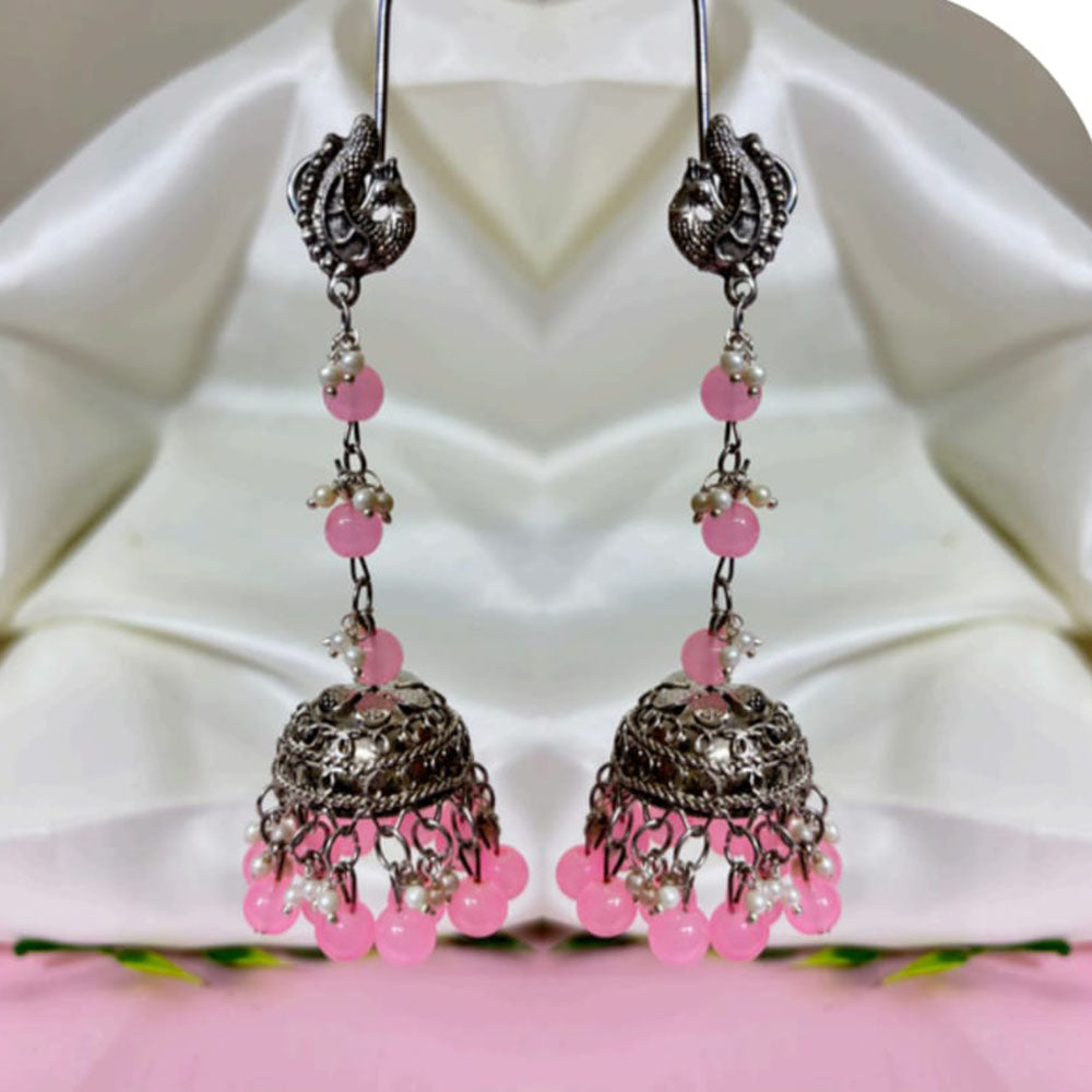 Dhirish International Heritage Oxidised Plated Beads Jhumki Earrings