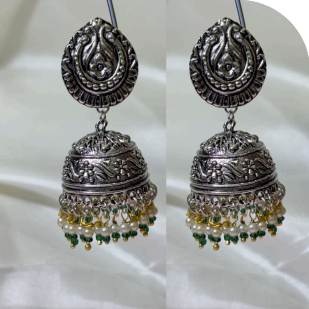 Dhirish International Antique Finish And Pearl Jhumki Earrings