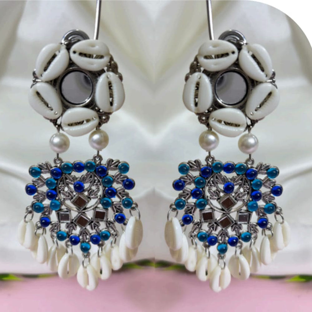 Dhirish International Vintage Style Pota Mirror And Shell Dangler Earrings