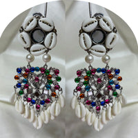 Dhirish International Vintage Style Pota Mirror And Shell Dangler Earrings