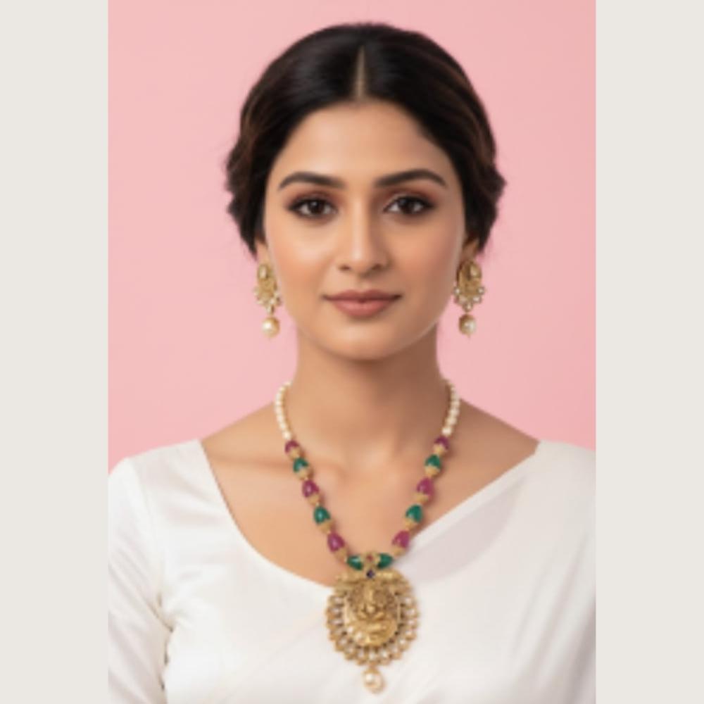 Dhirish International Pota Stone Lord Ganesh Necklace Set