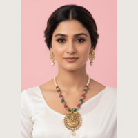 Dhirish International Pota Stone Lord Ganesh Necklace Set