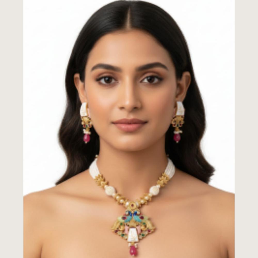 Dhirish International Classic Meenakari  Pearl Necklace Set